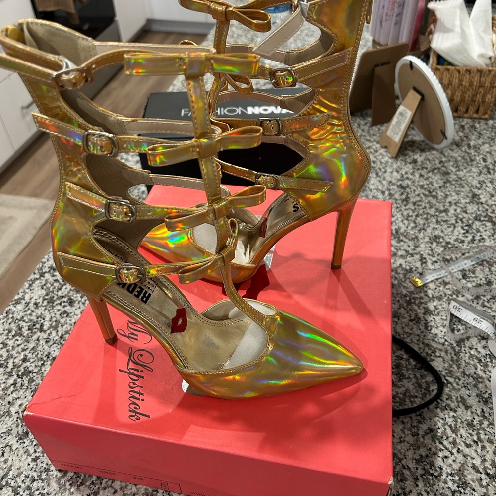 Bow Gold Holographic Women's Heels